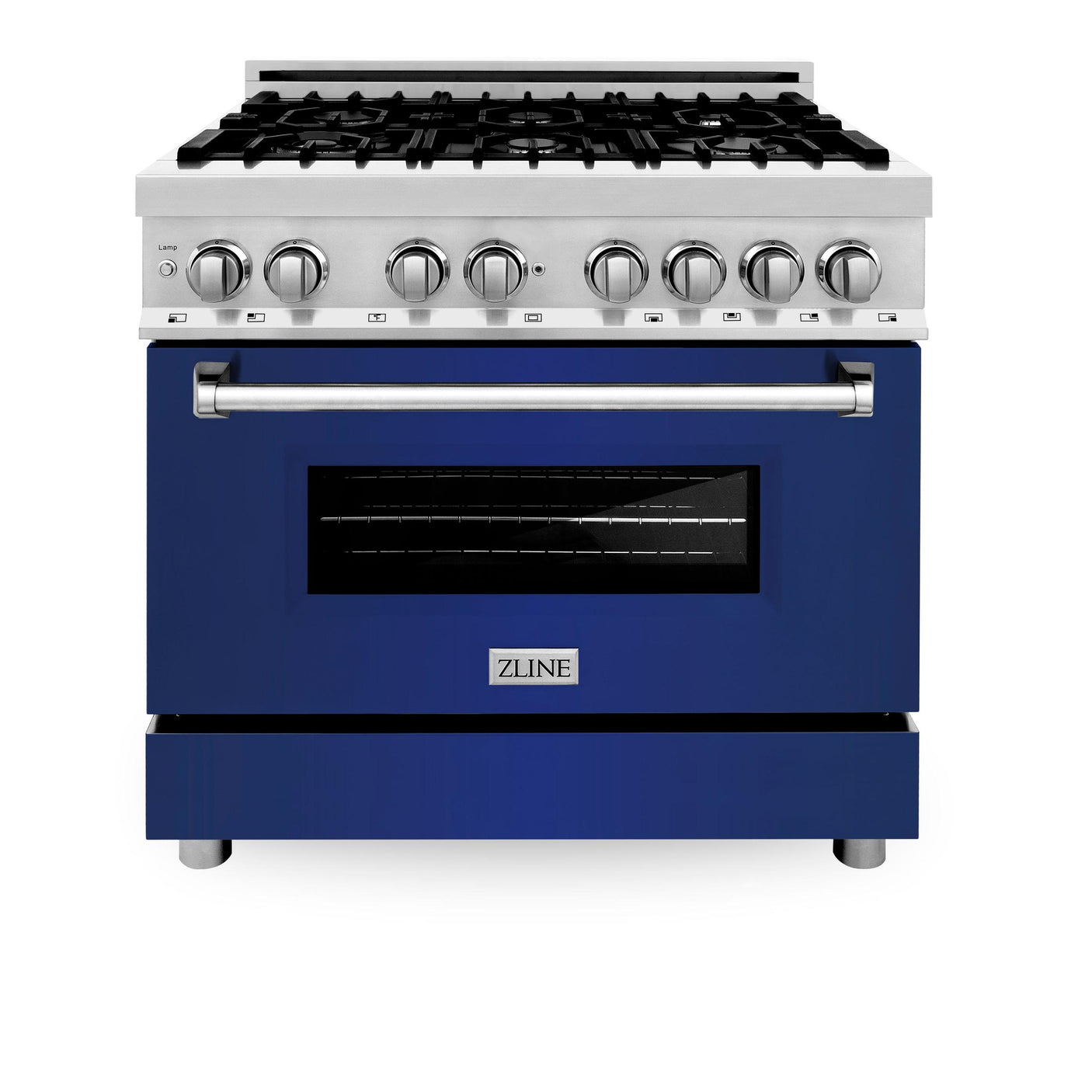 ZLINE 36 in. Dual Fuel Range with Gas Stove and Electric Oven in Stainless Steel (RA36) [Color: Blue Gloss]