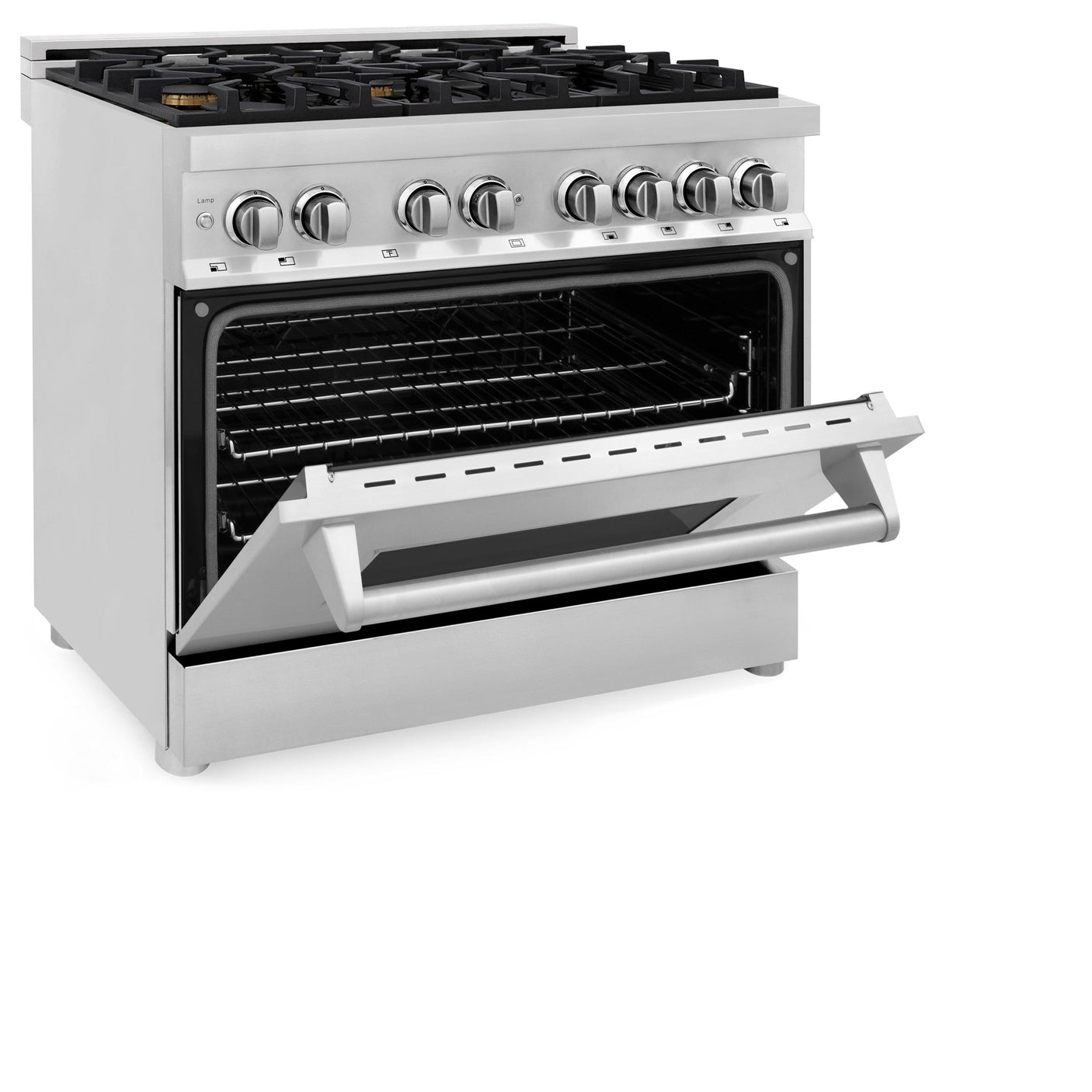 ZLINE 36 in. Dual Fuel Range with Gas Stove and Electric Oven in Stainless Steel (RA36) [Color: Stainless Steel with Brass Burners]