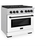 ZLINE Autograph Edition 36 in. 5.2 cu. ft. 6 Burner Gas Range with Convection Gas Oven in DuraSnow' Stainless Steel with White Matte Door and Matte Black Accents (SGRSZ-WM-36-MB)