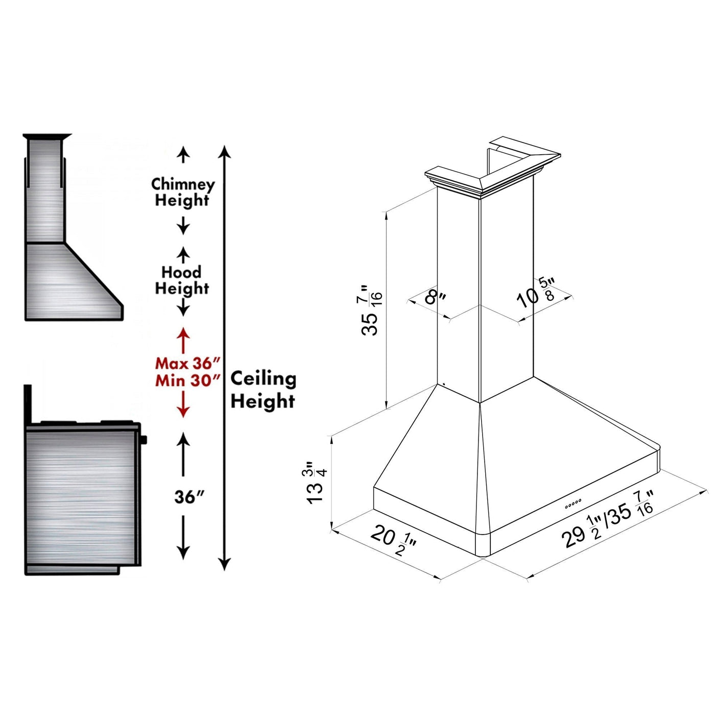 ZLINE Wall Mount Range Hood in DuraSnow Stainless Steel (8KF2S)