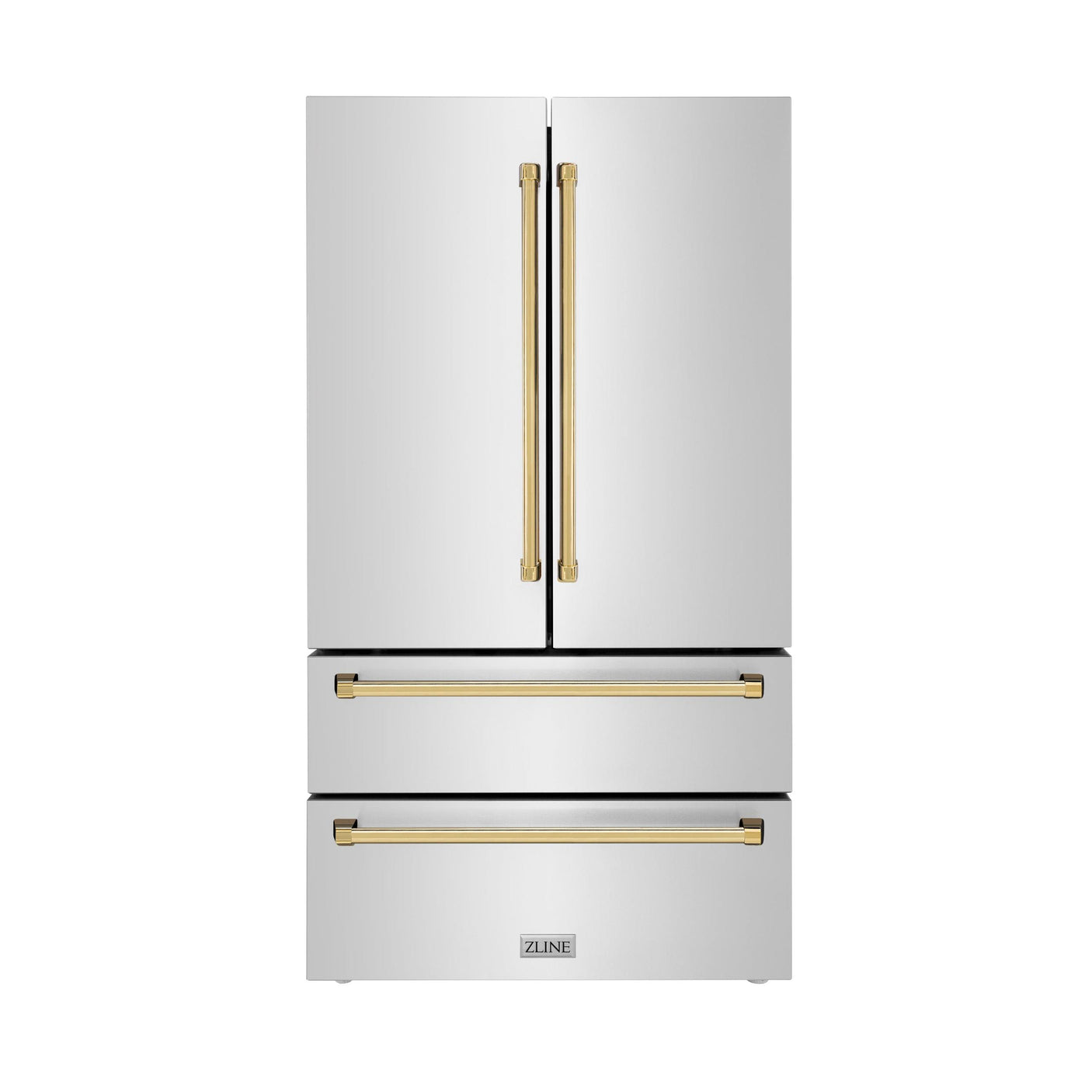 ZLINE 36" Autograph Edition 22.5 cu. ft Freestanding French Door Refrigerator with Ice Maker in Fingerprint Resistant Stainless Steel with Accents (RFMZ-36) [Color: Champagne Bronze Accents]