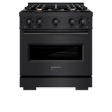 ZLINE 30 in. 4.2 cu. ft. Classic Dual Fuel Range with Gas Cooktop and Electric Convection Oven in Black Stainless Steel with 4 Brass Burners (CDRB-BR-30)