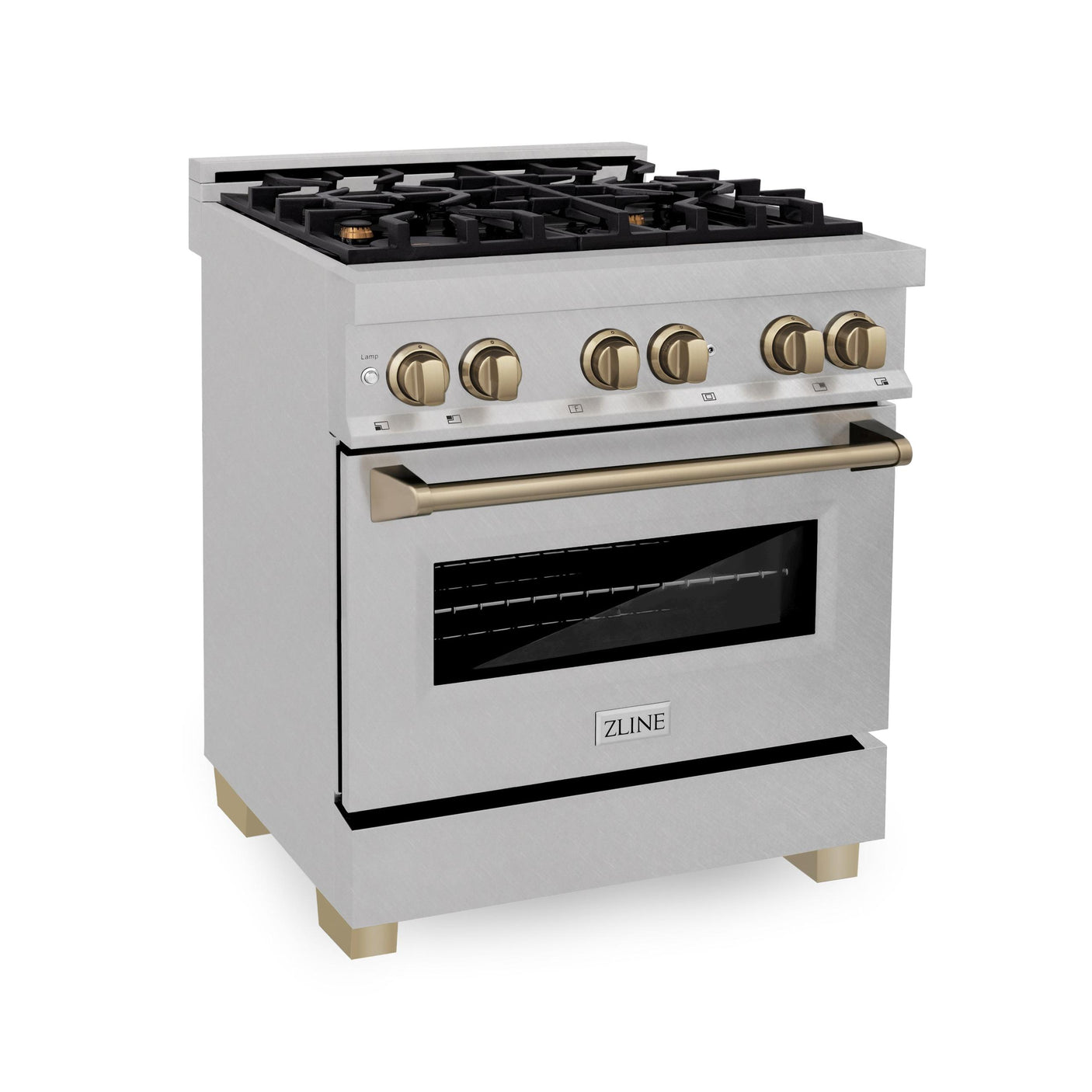 ZLINE Autograph Edition 30" 4.0 cu. ft. Dual Fuel Range with Gas Stove and Electric Oven in DuraSnow Stainless Steel with Accents (RASZ-SN-30) [Color: Champagne Bronze]