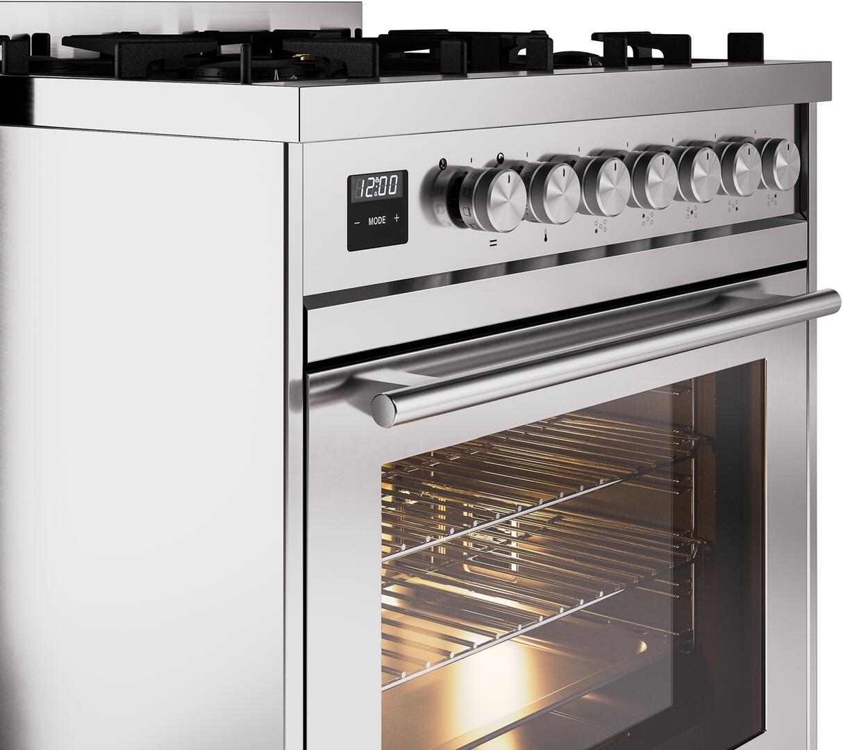 Professional Plus II 30 Inch Dual Fuel Natural Gas Freestanding Range in Stainless Steel with Trim