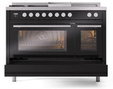 Professional Plus II 48 Inch Dual Fuel Liquid Propane Freestanding Range in Glossy Black with Trim