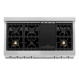 ZLINE 48" Porcelain Gas Stovetop in Fingerprint Resistant Stainless Steel with 7 Gas Brass Burners and Griddle (RTS-BR-48)