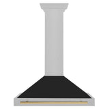 ZLINE 36 in. Autograph Edition Convertible Fingerprint Resistant DuraSnow' Stainless Steel Range Hood with Black Matte Shell and Polished Gold Handle (KB4SNZ-BLM36-G)