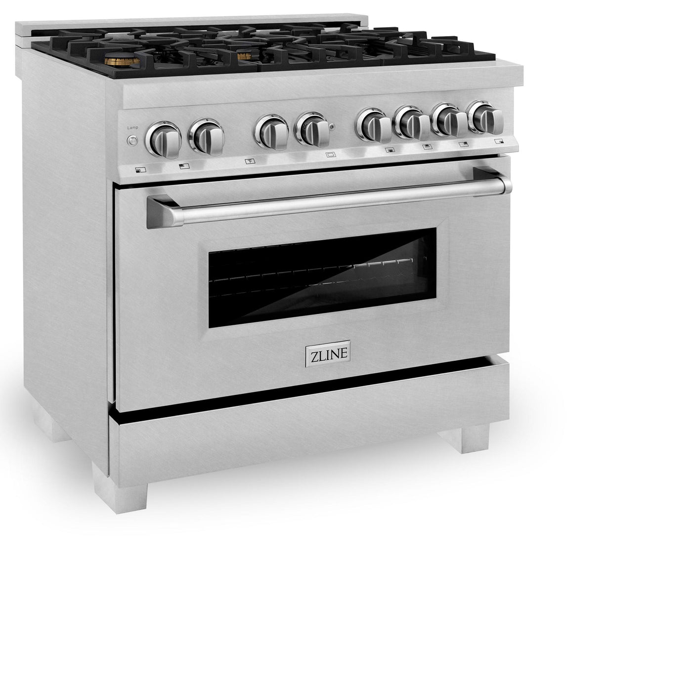 ZLINE 36 in. Professional Dual Fuel Range in DuraSnow Stainless Steel with Color Door Finishes (RAS-SN-36) [Color: Blue Gloss]