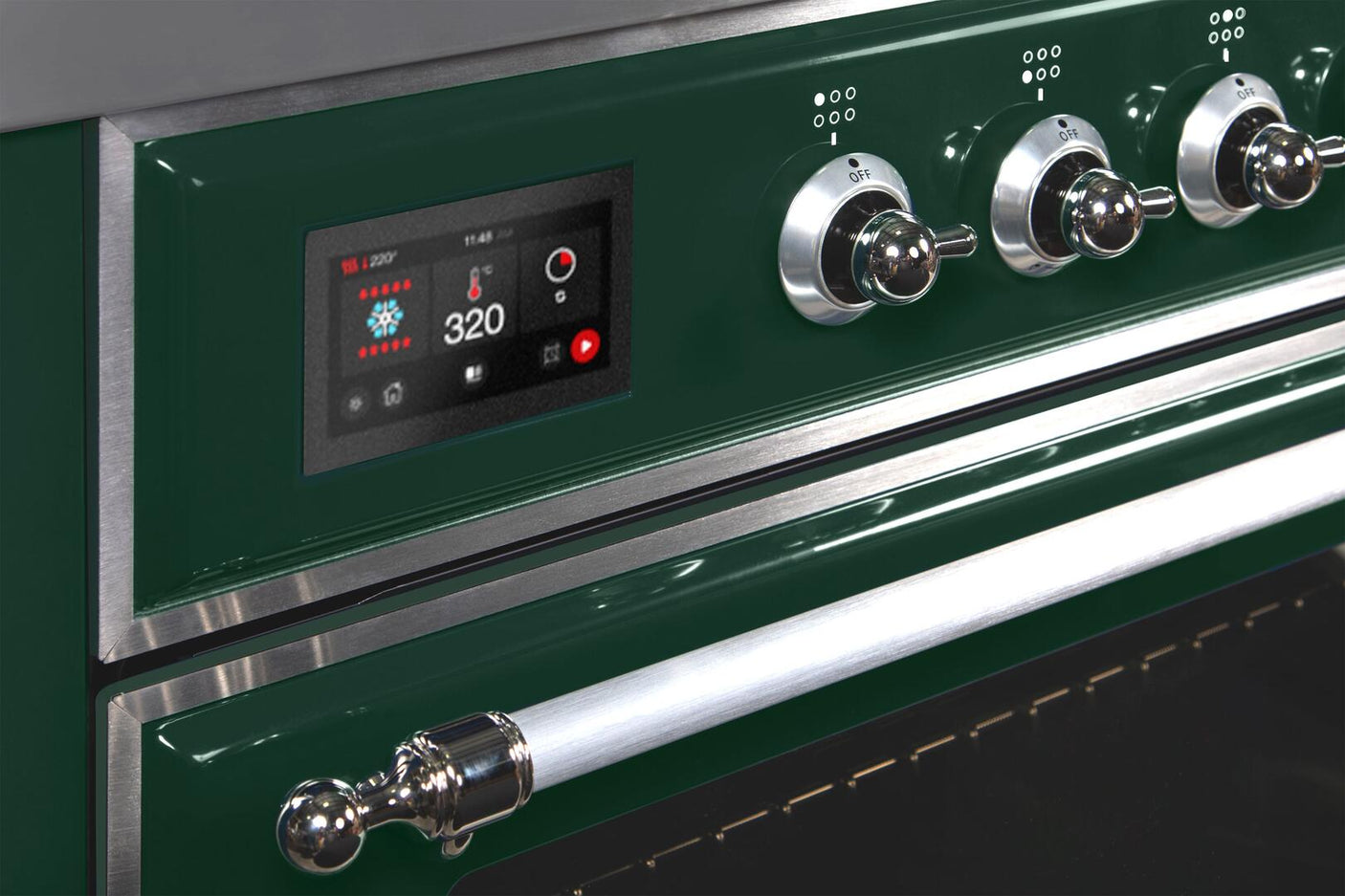 Majestic II 30 Inch Dual Fuel Liquid Propane Freestanding Range in Emerald Green with Chrome Trim