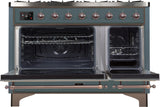 Majestic II 48 Inch Dual Fuel Liquid Propane Freestanding Range in Blue Grey with Bronze Trim