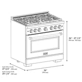 ZLINE Autograph Edition 36 in. 5.2 cu. ft. 6 Burner Gas Range with Convection Gas Oven in DuraSnow' Stainless Steel and Polished Gold Accents (SGRSZ-36-G)