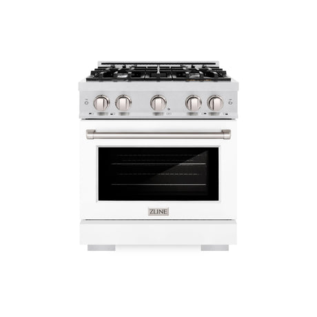 ZLINE 30 in. 4.2 cu. ft. Select Gas Range with 4 Burner Cooktop and Convection Gas Oven in DuraSnow' Stainless Steel with White Matte Door (HGRS-WM-30)