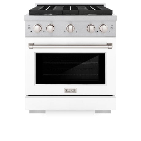 ZLINE 30 in. 4.2 cu. ft. Paramount Dual Fuel Range with 4 Burner Gas Cooktop and Electric Convection Oven in DuraSnow' Stainless Steel with White Matte Door (SDRS-WM-30)