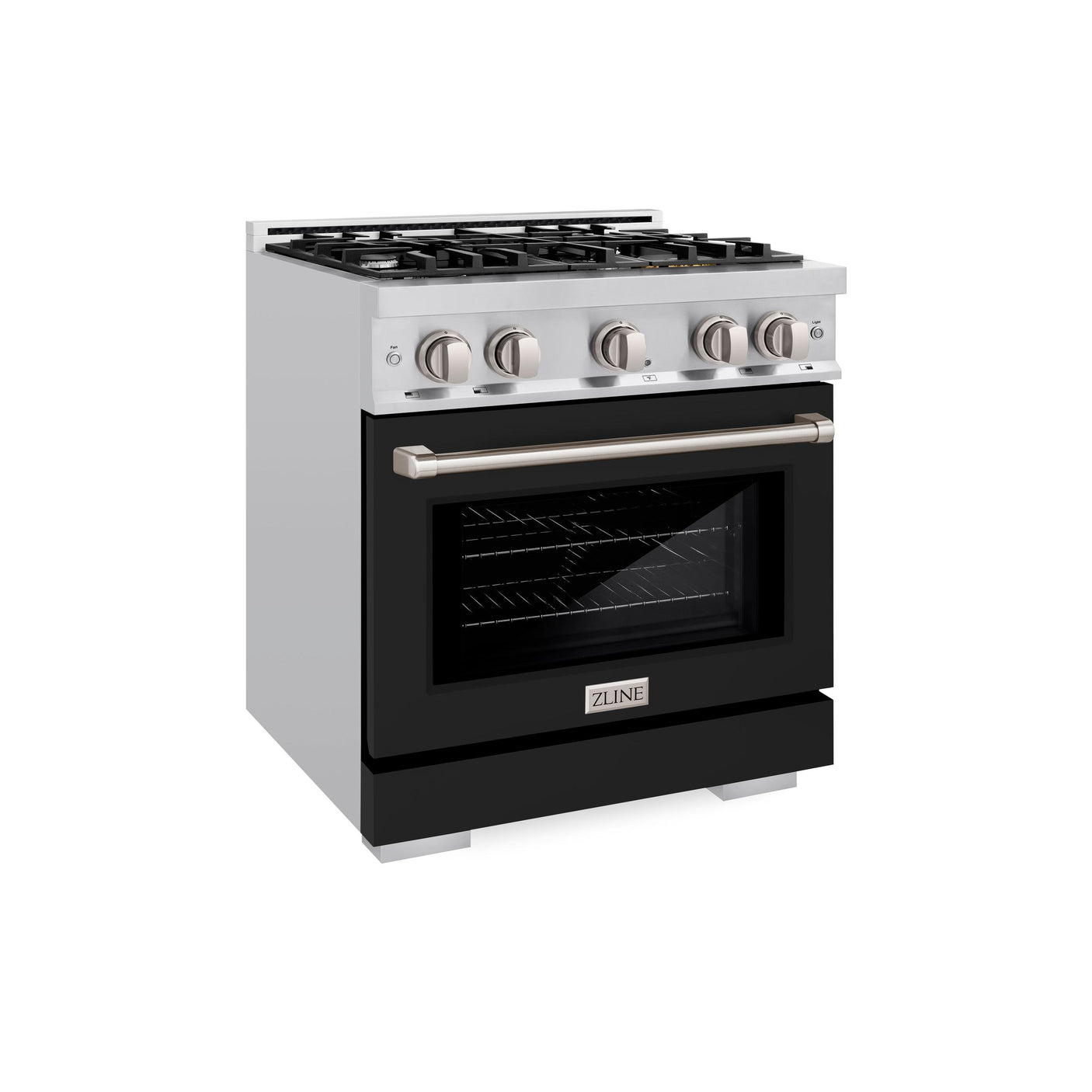 ZLINE 30 in. 4.2 cu. ft. Select Dual Fuel Range with 4 Burner Gas Cooktop and Electric Convection Oven in Stainless Steel with Black Matte Door (HDR-BLM-30)