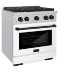 ZLINE Autograph Edition 30 in. 4.2 cu. ft. Paramount Dual Fuel Range with 4 Burner Gas Cooktop and Electric Convection Oven in DuraSnow' Stainless Steel with White Matte Door and Matte Black Accents (SDRSZ-WM-30-MB)