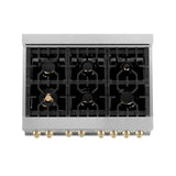 ZLINE 36" 4.6 cu. ft. Range with Gas Stove and Gas Oven in DuraSnow® Stainless Steel with White Matte Door and Accents (RGSZ-WM-36) [Accent: Champagne Bronze]