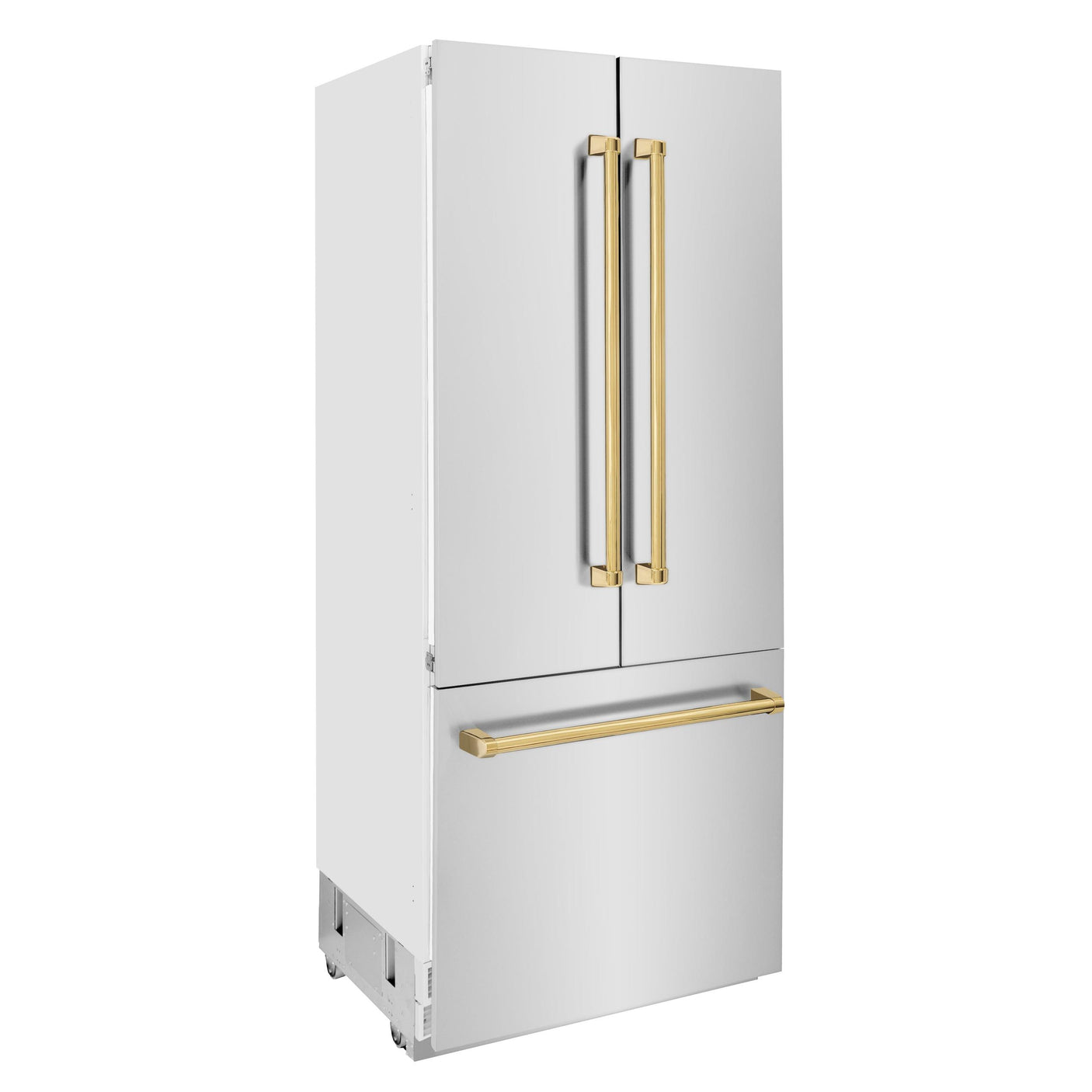 ZLINE 36? Autograph Edition 19.6 cu. ft. Built-in 2-Door Bottom Freezer Refrigerator with Internal Water and Ice Dispenser in Stainless Steel with Polished Gold Accents (RBIVZ-304-36-G)