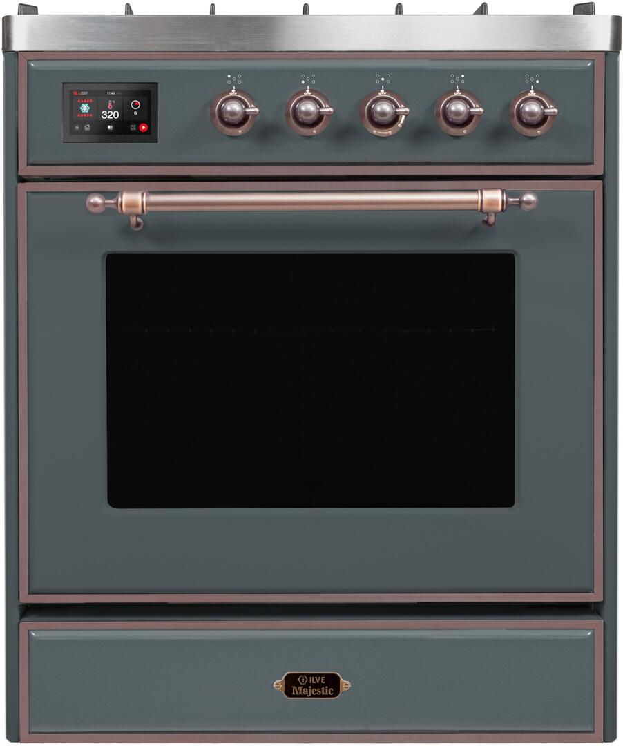 Majestic II 30 Inch Dual Fuel Natural Gas Freestanding Range in Blue Grey with Bronze Trim