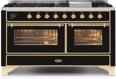 Majestic II 60 Inch Dual Fuel Liquid Propane Freestanding Range in Glossy Black with Brass Trim