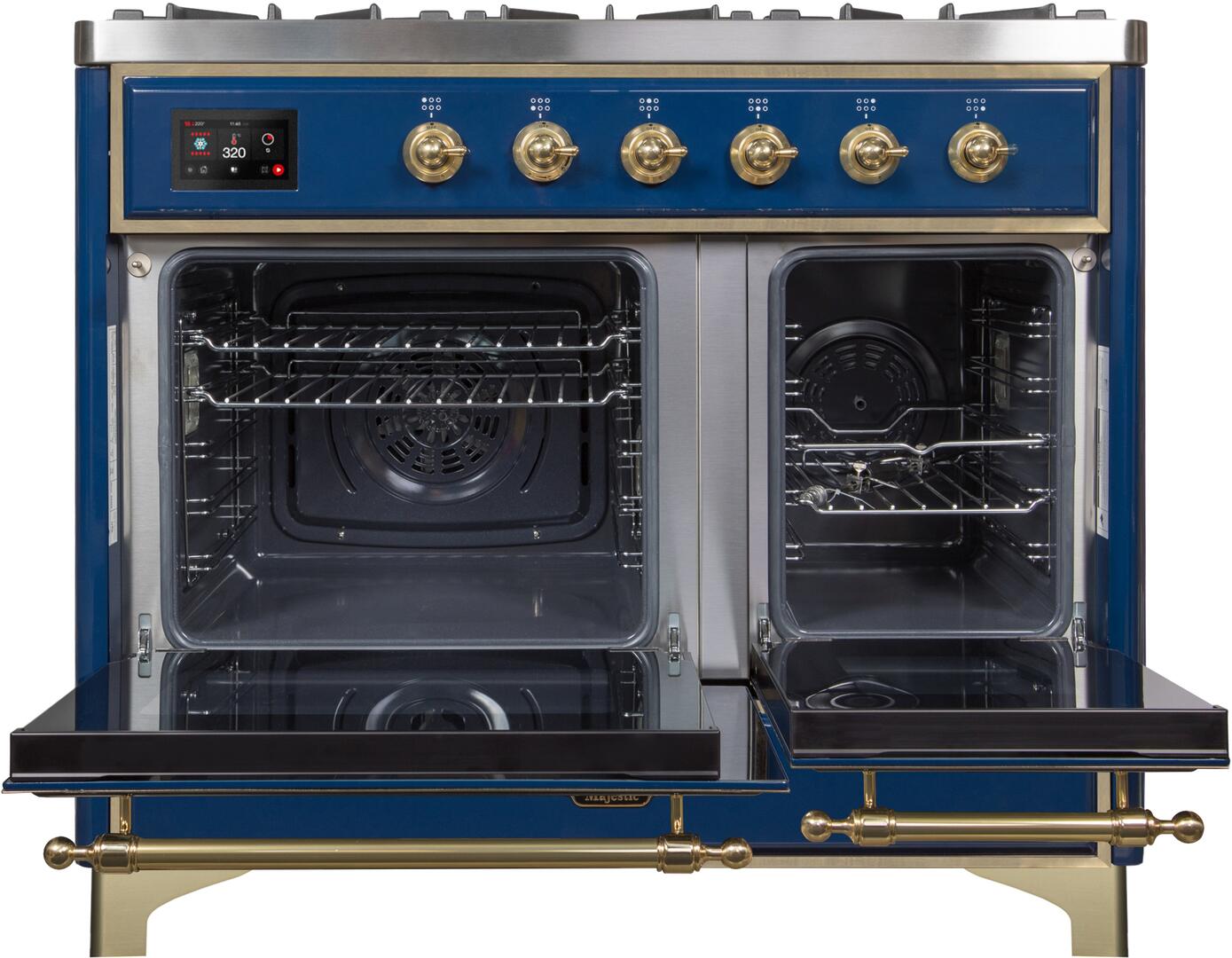 Majestic II 40 Inch Dual Fuel Liquid Propane Freestanding Range in Blue with Brass Trim