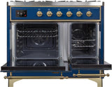 Majestic II 40 Inch Dual Fuel Liquid Propane Freestanding Range in Blue with Brass Trim