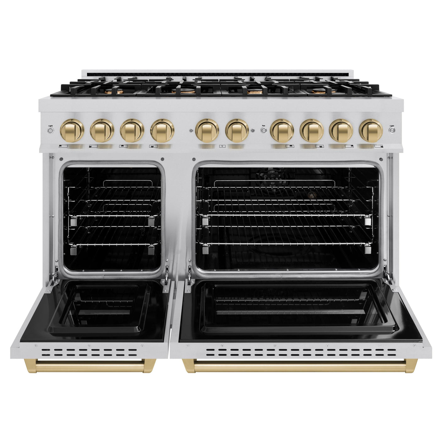 ZLINE Autograph Edition 48 in. 6.7 cu. ft. Classic Double Oven Gas Range with 8 Burner Cooktop in Stainless Steel and Champagne Bronze Accents (CGRZ-48-CB)