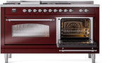 Nostalgie II 60 Inch Dual Fuel Natural Gas Freestanding Range in Burgundy with Chrome Trim