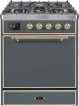 Majestic II 30 Inch Dual Fuel Liquid Propane Freestanding Range in Blue Grey with Brass Trim