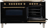 60" Nostalgie Series Freestanding Double Oven Dual Fuel Range with 8 Sealed Burners and Griddle in Glossy Black