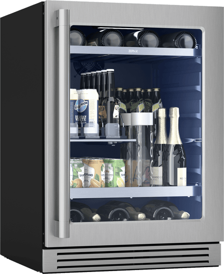 Presrv Pro Beverage Cooler, 24in Under Cabinet, SS+Glass, Reverse Door, 1 Zone