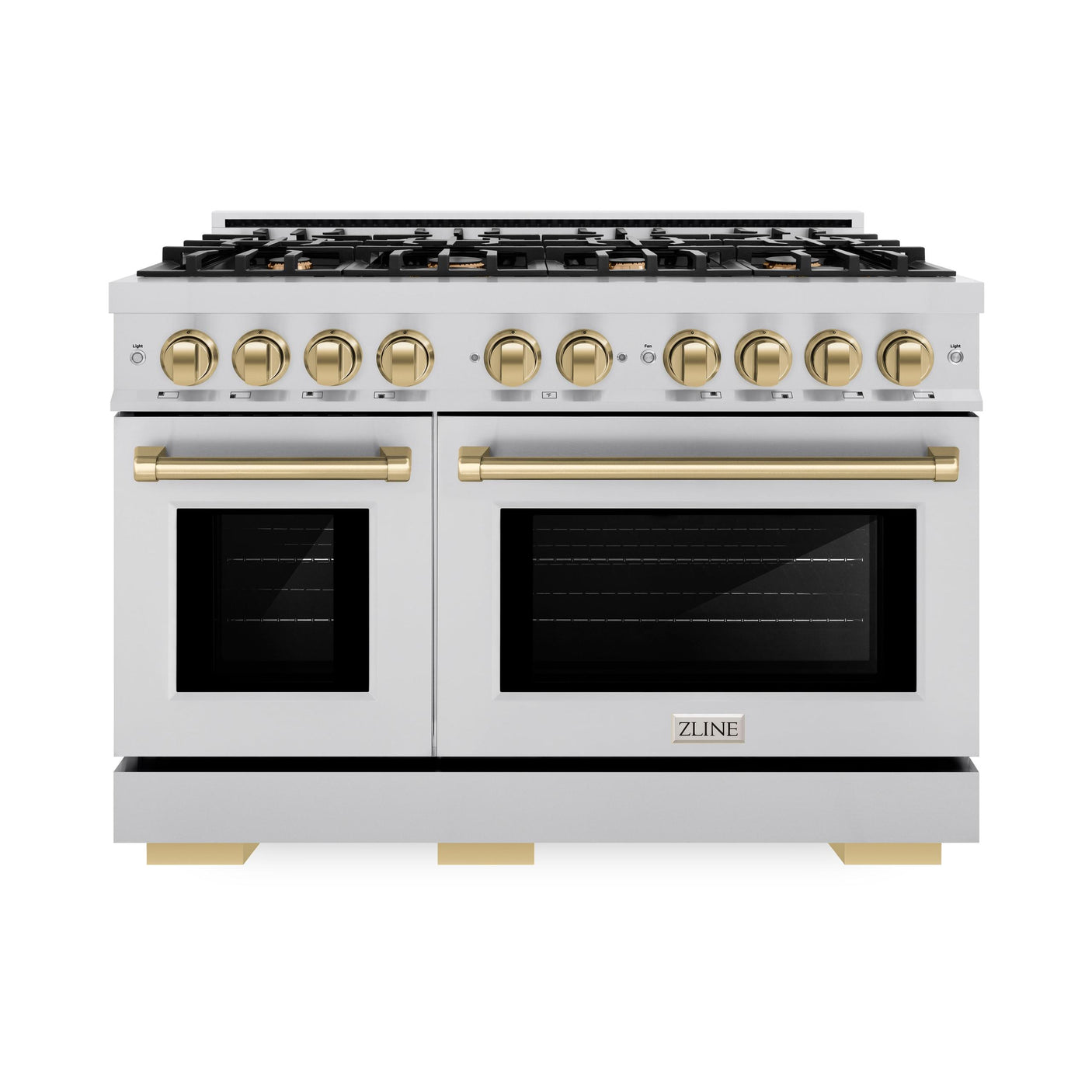 ZLINE Autograph Edition 48 in. 6.7 cu. ft. Select Double Oven Dual Fuel Range with 8 Burner Gas Cooktop in Stainless Steel and Champagne Bronze Accents (HDRZ-48-CB)