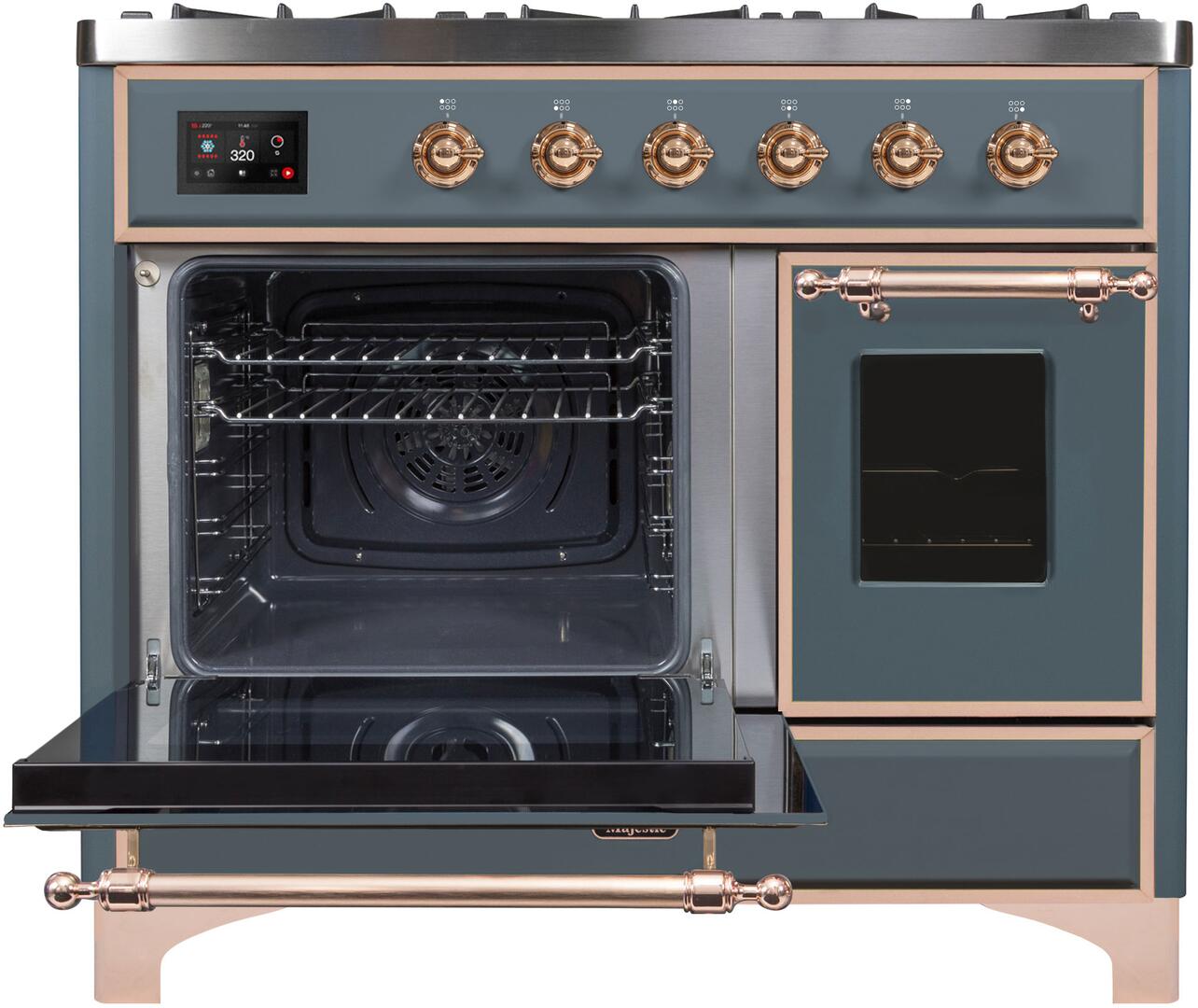 Majestic II 40 Inch Dual Fuel Natural Gas Freestanding Range in Blue Grey with Copper Trim