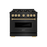 ZLINE Autograph Edition 36 in. 5.2 cu. ft. Classic Gas Range with 6 Burner Cooktop and Convection Gas Oven in Black Stainless Steel and Champagne Bronze Accents (CGRBZ-36-CB)