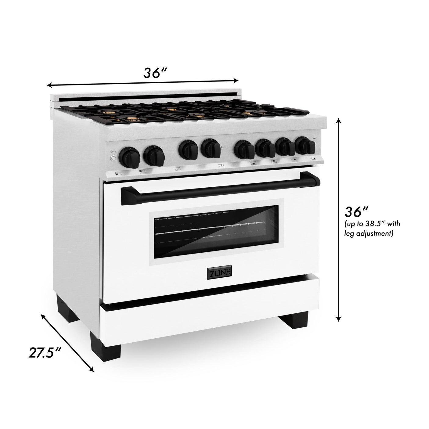 ZLINE 36" 4.6 cu. ft. Range with Gas Stove and Gas Oven in DuraSnow® Stainless Steel with White Matte Door and Accents (RGSZ-WM-36) [Accent: Champagne Bronze]