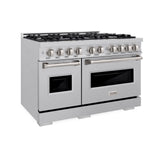 ZLINE 48 in. 6.7 cu. ft. Classic Double Oven Dual Fuel Range with 8 Burner Gas Cooktop in DuraSnow' Stainless Steel (CDRS-48)