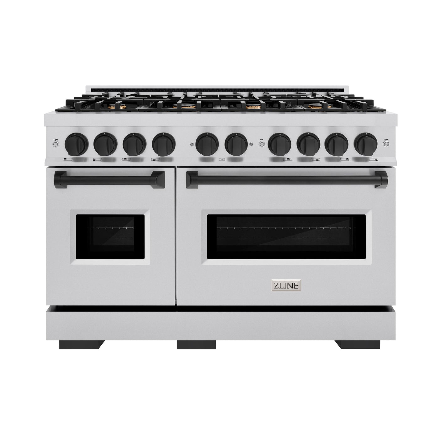 ZLINE Autograph Edition 48 in. 6.7 cu. ft. Classic Double Oven Gas Range with 8 Burner Cooktop in Stainless Steel and Matte Black Accents (CGRZ-48-MB)