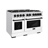 ZLINE Autograph Edition 48 in. 6.7 cu. ft. Select Double Oven Dual Fuel Range with 8 Burner Gas Cooktop in DuraSnow' Stainless Steel with White Matte Doors and Matte Black Accents (HDRSZ-WM-48-MB)