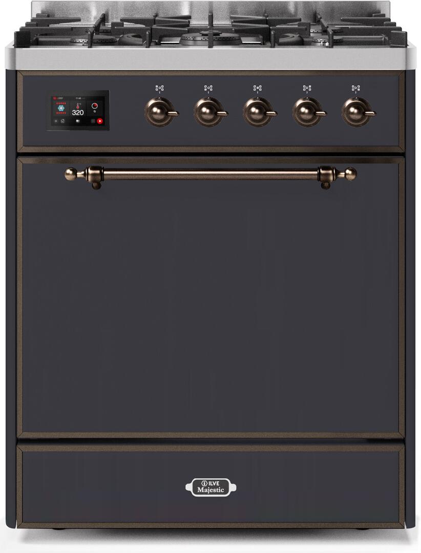 Majestic II 30 Inch Dual Fuel Natural Gas Freestanding Range in Matte Graphite with Bronze Trim