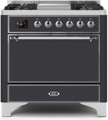 Majestic II 36 Inch Dual Fuel Natural Gas Freestanding Range in Matte Graphite with Chrome Trim