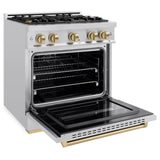 ZLINE Autograph Edition 30 in. 4.2 cu. ft. Classic Dual Fuel Range with 4 Burner Gas Cooktop and Electric Convection Oven in Stainless Steel with Champagne Bronze Accents (CDRZ-30-CB)