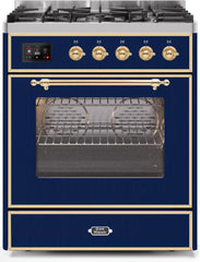 Majestic II 30 Inch Dual Fuel Natural Gas Freestanding Range in Blue with Brass Trim