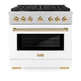 ZLINE Autograph Edition 36 in. 5.2 cu. ft. 6 Burner Gas Range with Convection Gas Oven in DuraSnow' Stainless Steel with White Matte Door and Polished Gold Accents (SGRSZ-WM-36-G)