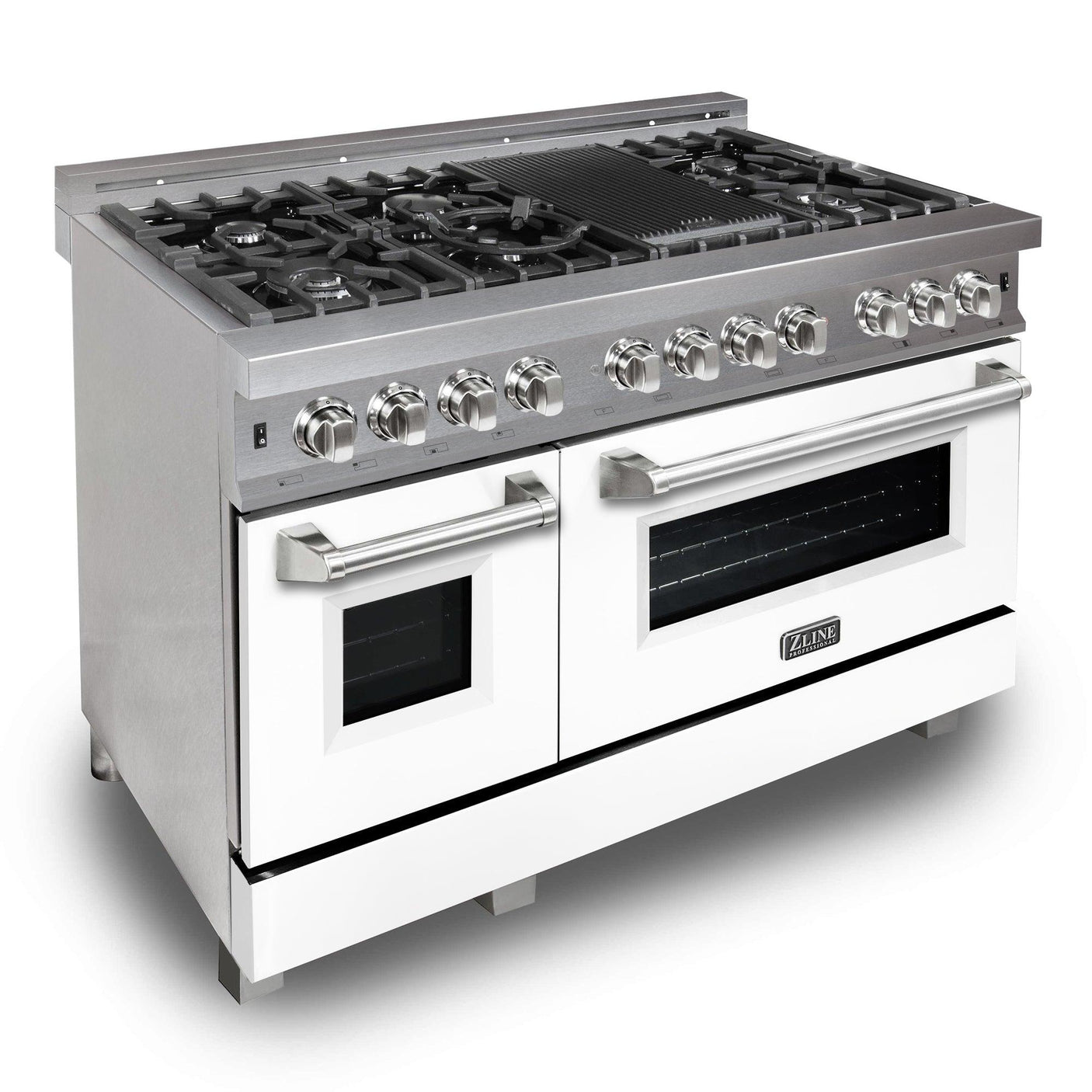 ZLINE 48 in. DuraSnow Stainless Steel 6.0 cu.ft. 7 Gas Burner/Electric Oven Range with Color Door Options (RAS-SN-48) [Color: White Matte]