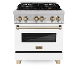 ZLINE Autograph Edition 30" 4.0 cu. ft. Dual Fuel Range with Gas Stove and Electric Oven in DuraSnow Stainless Steel with White Matte Door and Accents (RASZ-WM-30) [Color: Champagne]