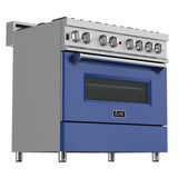 ZLINE 36 in. Professional Dual Fuel Range in DuraSnow Stainless Steel with Color Door Finishes (RAS-SN-36) [Color: Blue Matte]