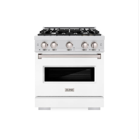 ZLINE 30 in. 4.2 cu. ft. Classic Dual Fuel Range with 4 Burner Gas Cooktop and Electric Convection Oven in DuraSnow' Stainless Steel with White Matte Door (CDRS-WM-30)