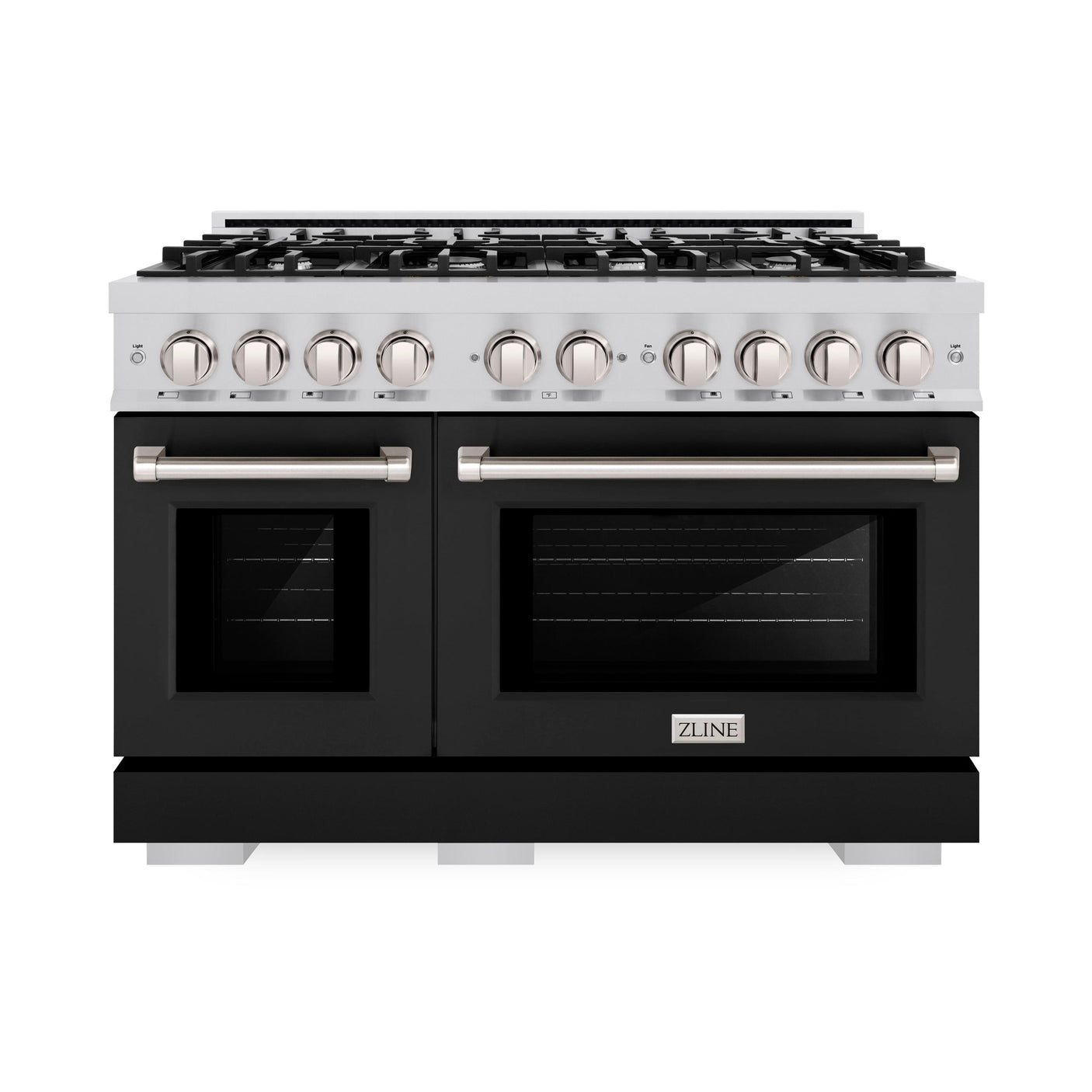 ZLINE 48 in. 6.7 cu. ft. Select Double Oven Gas Range with 8 Burner Cooktop in Stainless Steel with Black Matte Doors (HGR-BLM-48)