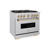 ZLINE Autograph Edition 36 in. 5.2 cu. ft. Classic Dual Fuel Range with 6 Burner Gas Cooktop and Electric Convection Oven in DuraSnow' Stainless Steel with Champagne Bronze Accents (CDRSZ-36-CB)