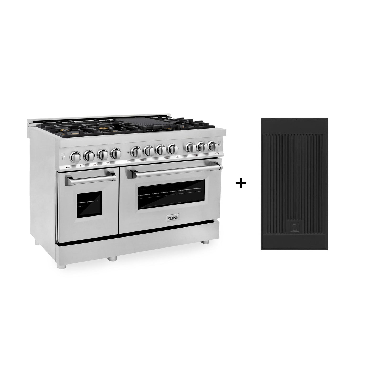 ZLINE 48 in. 6.0 cu. ft. Electric Oven and Gas Cooktop Dual Fuel Range with Griddle and Brass Burners in Stainless Steel (RA-BR-GR-48)