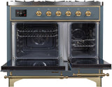 Majestic II 40 Inch Dual Fuel Natural Gas Freestanding Range in Blue Grey with Brass Trim